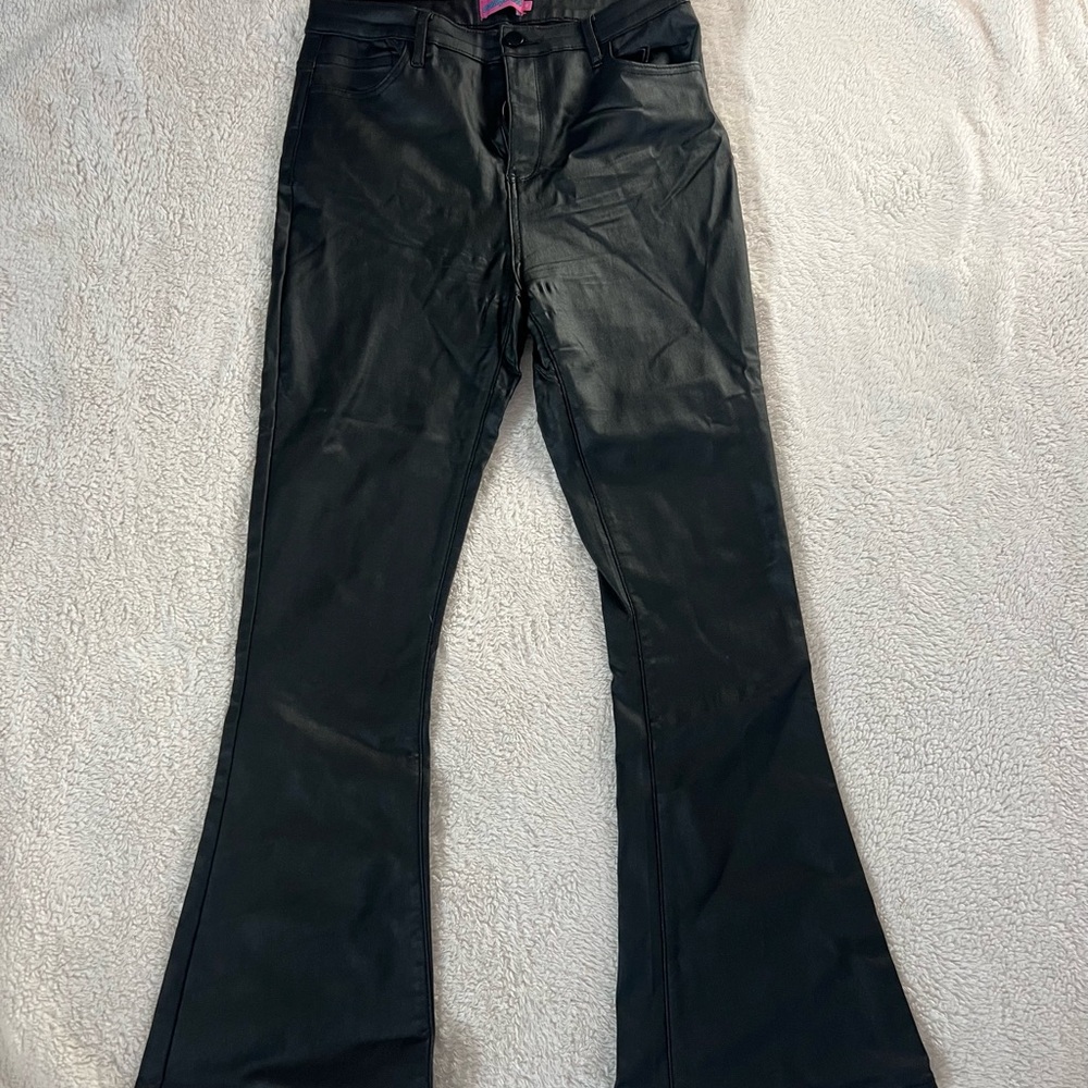 Edikted Faux Leather Black Flared Women's Pants